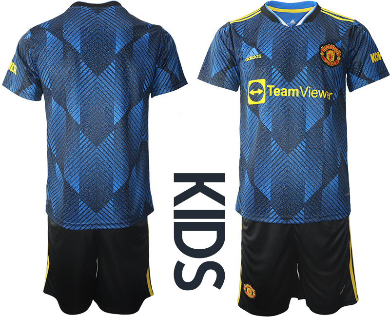 Youth 2021-2022 Club Manchester United Second away blue blank Soccer Jersey